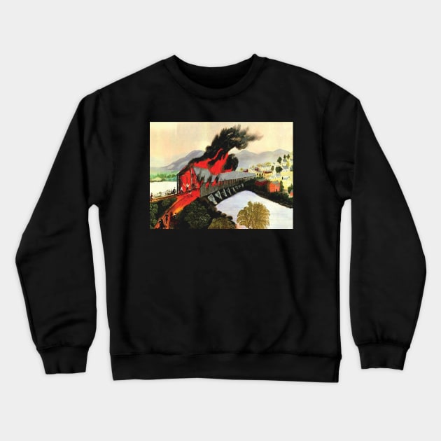 The Burning of Troy by grandma moses Crewneck Sweatshirt by QualityArtFirst